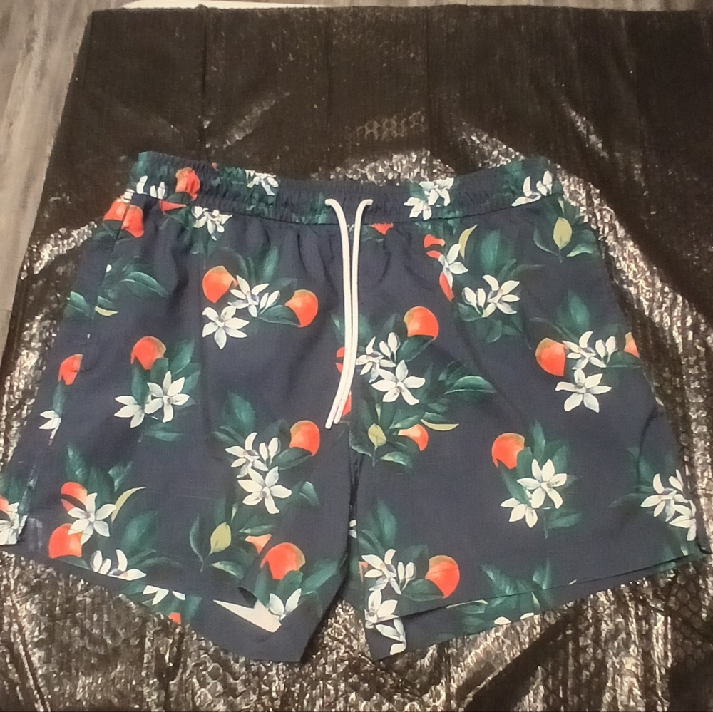 Abercrombie & Fitch Navy Swim Shorts with Tropical Print